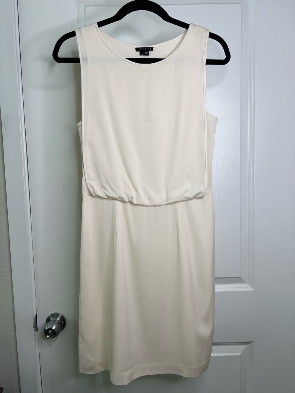 Theory Ivory Silk Blend Zemira Sleeveless Blouson Sheath Dress Size 4